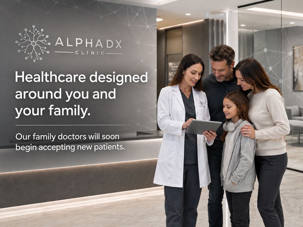 a poster for AlphaDX clinic